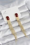 Sallantılı Bordo Mineli Gold Renk Kadın Küpe - TJ-BKP11306