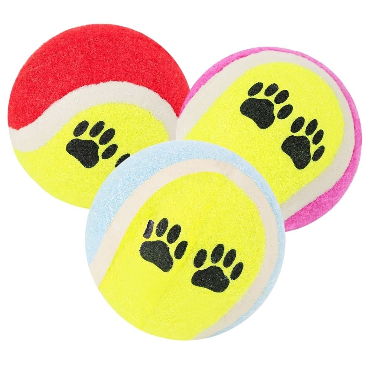 3&apos;lü Renkli Desenli Tenis Topu Kedi Köpek Oyuncağı (4944)