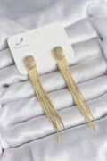 Sallantılı Krem Mineli Gold Renk Kadın Küpe - TJ-BKP11307