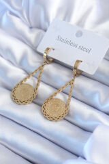 316L Çelik Gold Renk Çyrek Model Kadın Küpe - TJ-BKP8019
