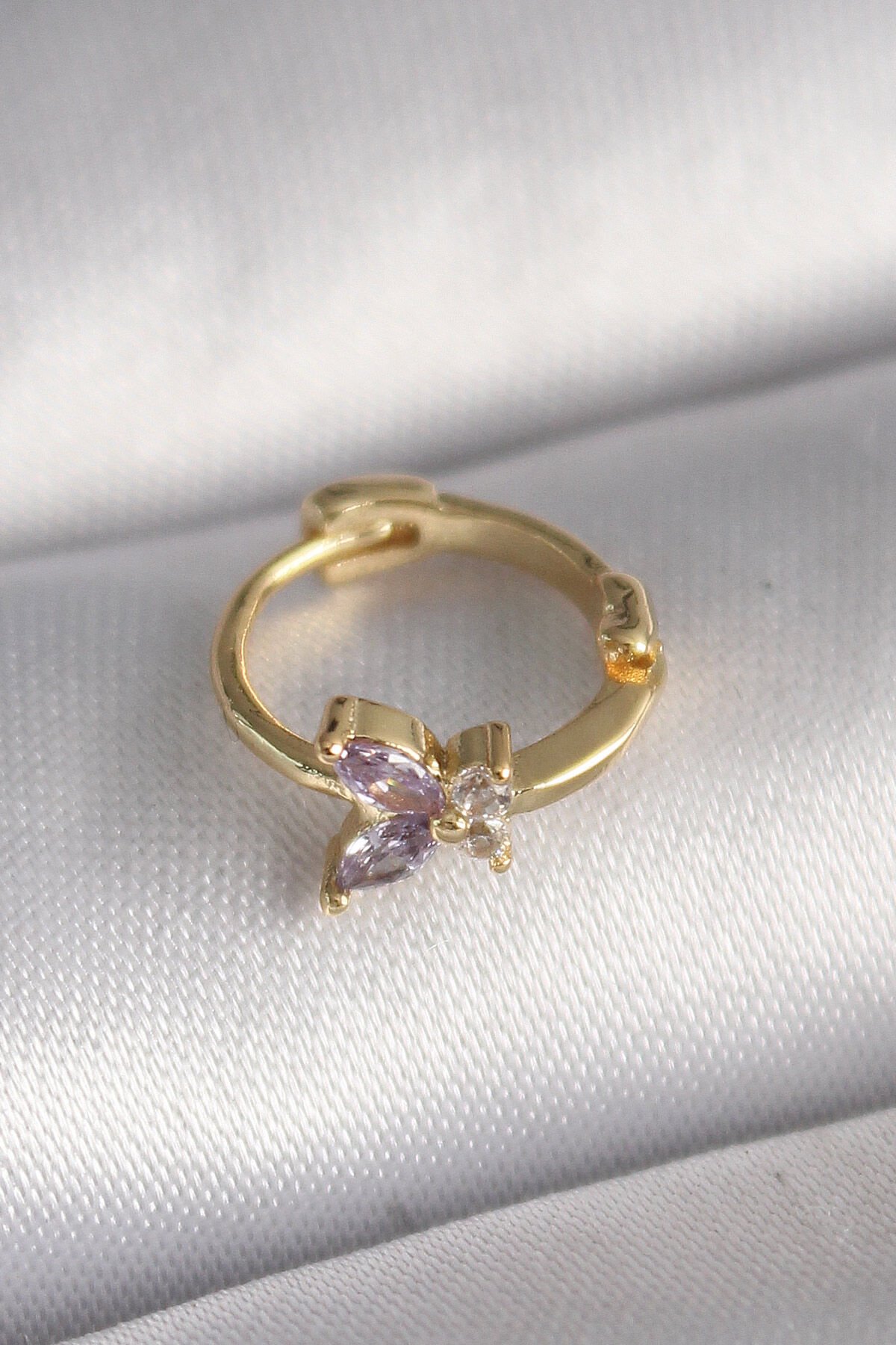 316L Çelik Gold Renk Zirkon Taşlı Kelebek Model Tragus Piercing - TJ-PR1328