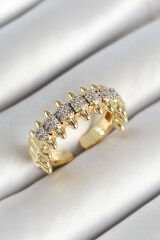Pirinç Kurşun Figürlü Zirkon Taşlı Gold Renk Ayarlanabilir Kadın Yüzük - TJ-BYK3790