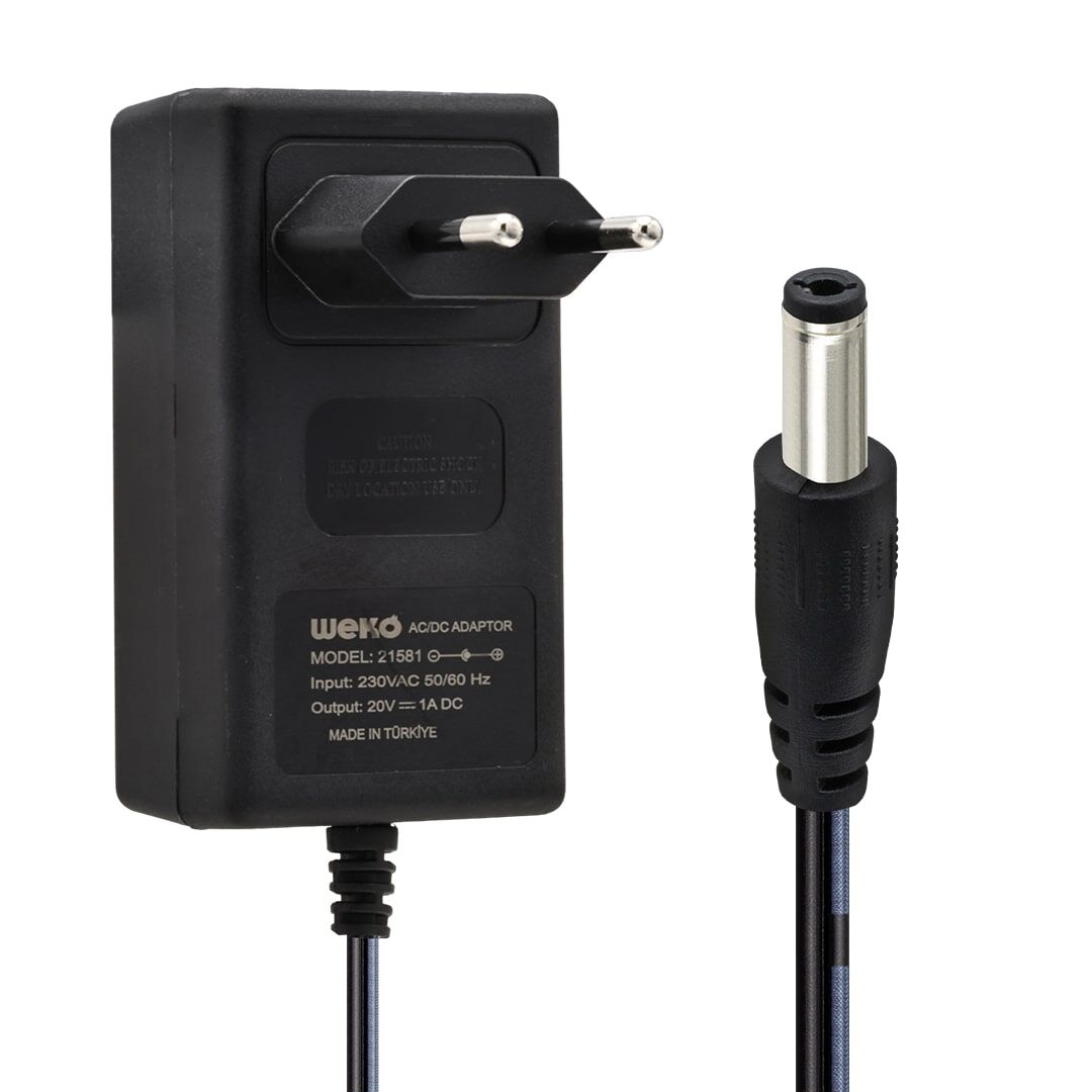 20 VOLT - 1 AMPER 5.5*2.5 UÇLU YERLİ ÜRETİM PRİZ TİPİ ADAPTÖR (4944)