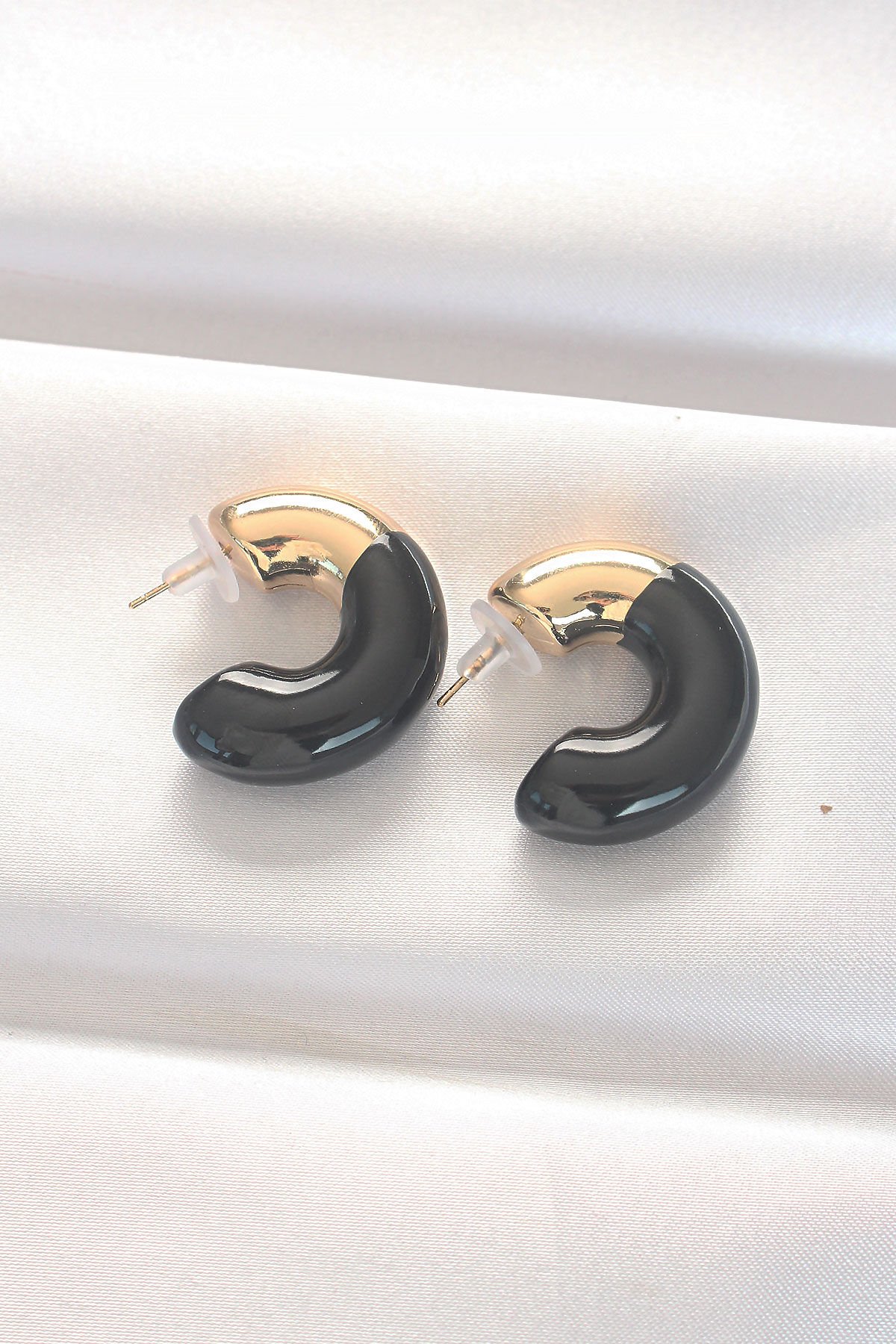 CCB Siyah Gold Çift Renk Küpe - TJ-BKP8875