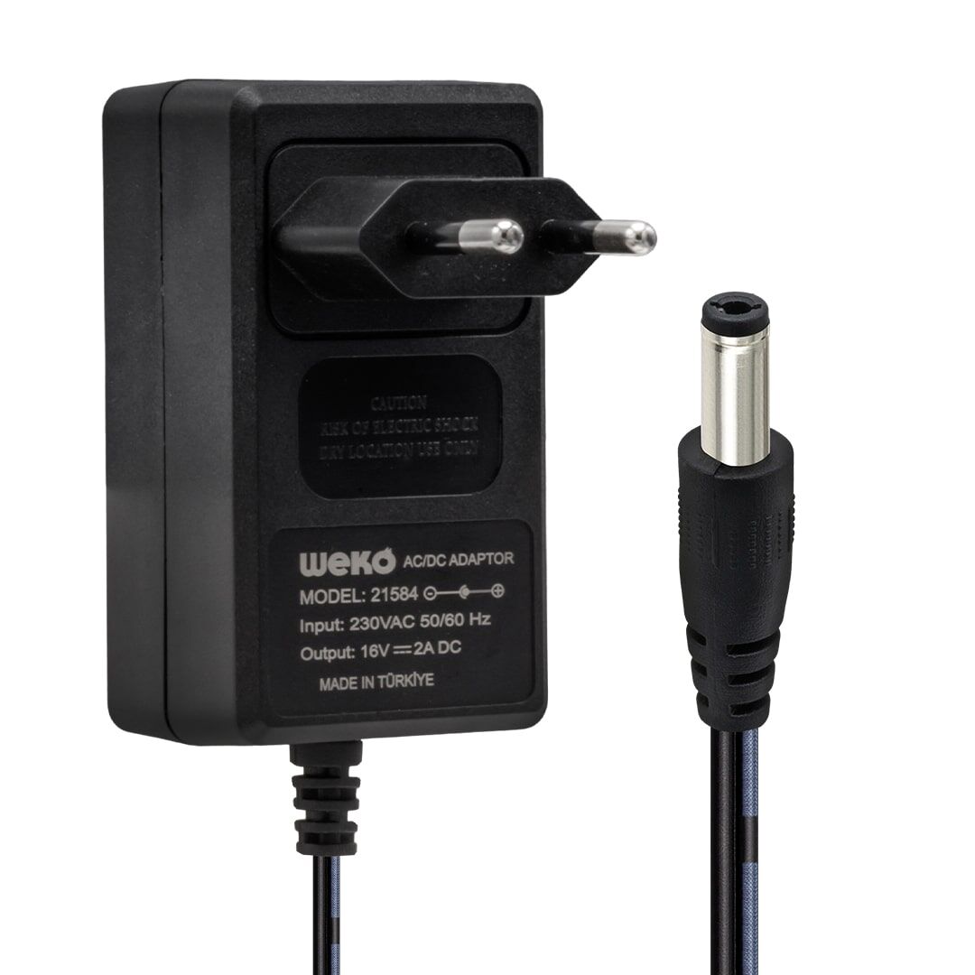 16 VOLT - 2 AMPER 5.5*2.5 UÇLU YERLİ ÜRETİM POWER JACKLI SANTRAL ADAPTÖRÜ (4944)