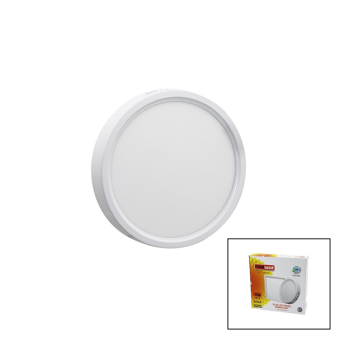 NİSALUCE EPL-18SÜ 18W BEYAZ METAL KASA SIVA ÜSTÜ YUVARLAK LED SLİM PANEL 1260LM BEYAZ=6500K 30.000 SAAT ÖMÜR (4944)