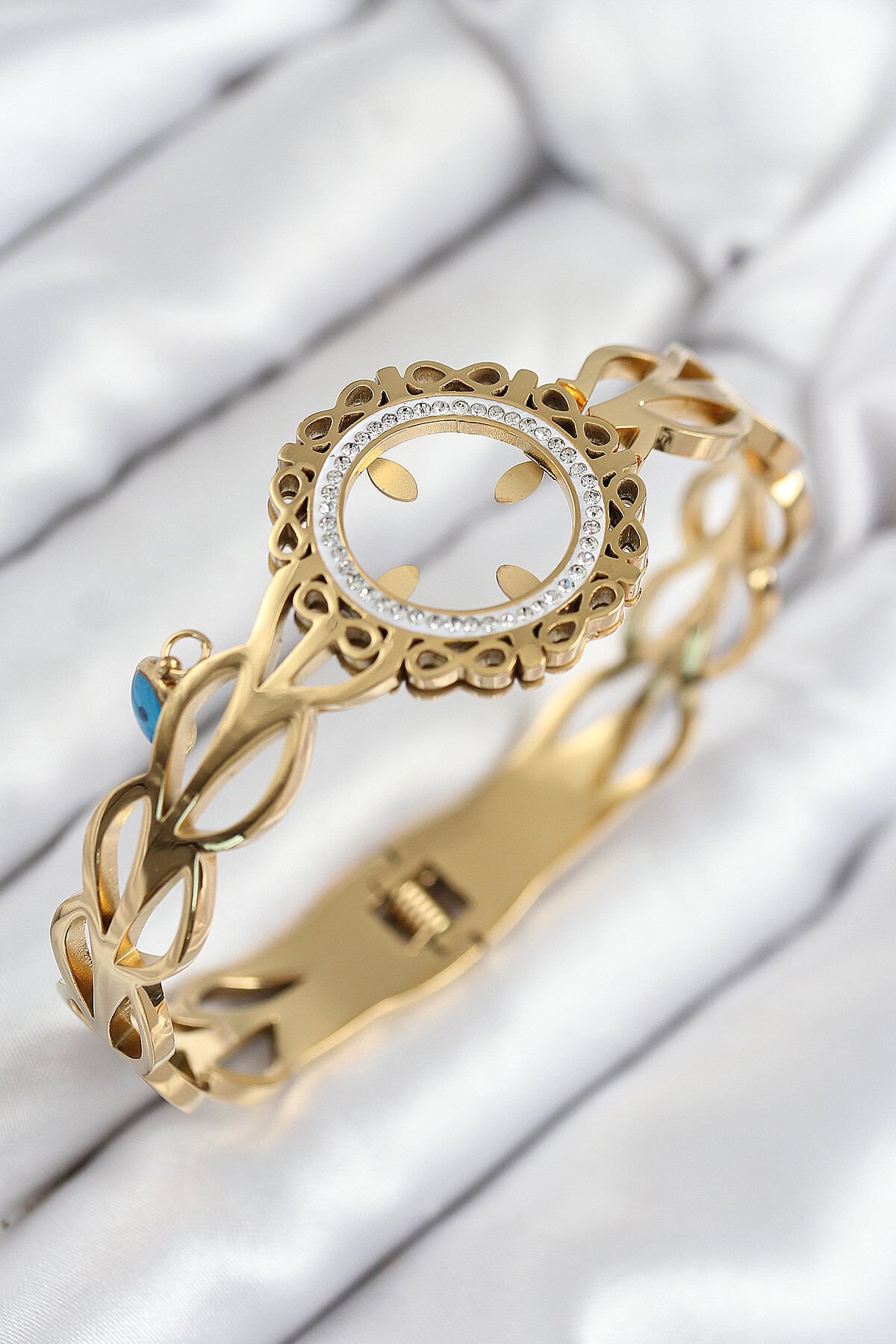 316L Çelik Zirkon Taşlı Takılabilir Gold Renk Kelepçe - TJ-BB7822