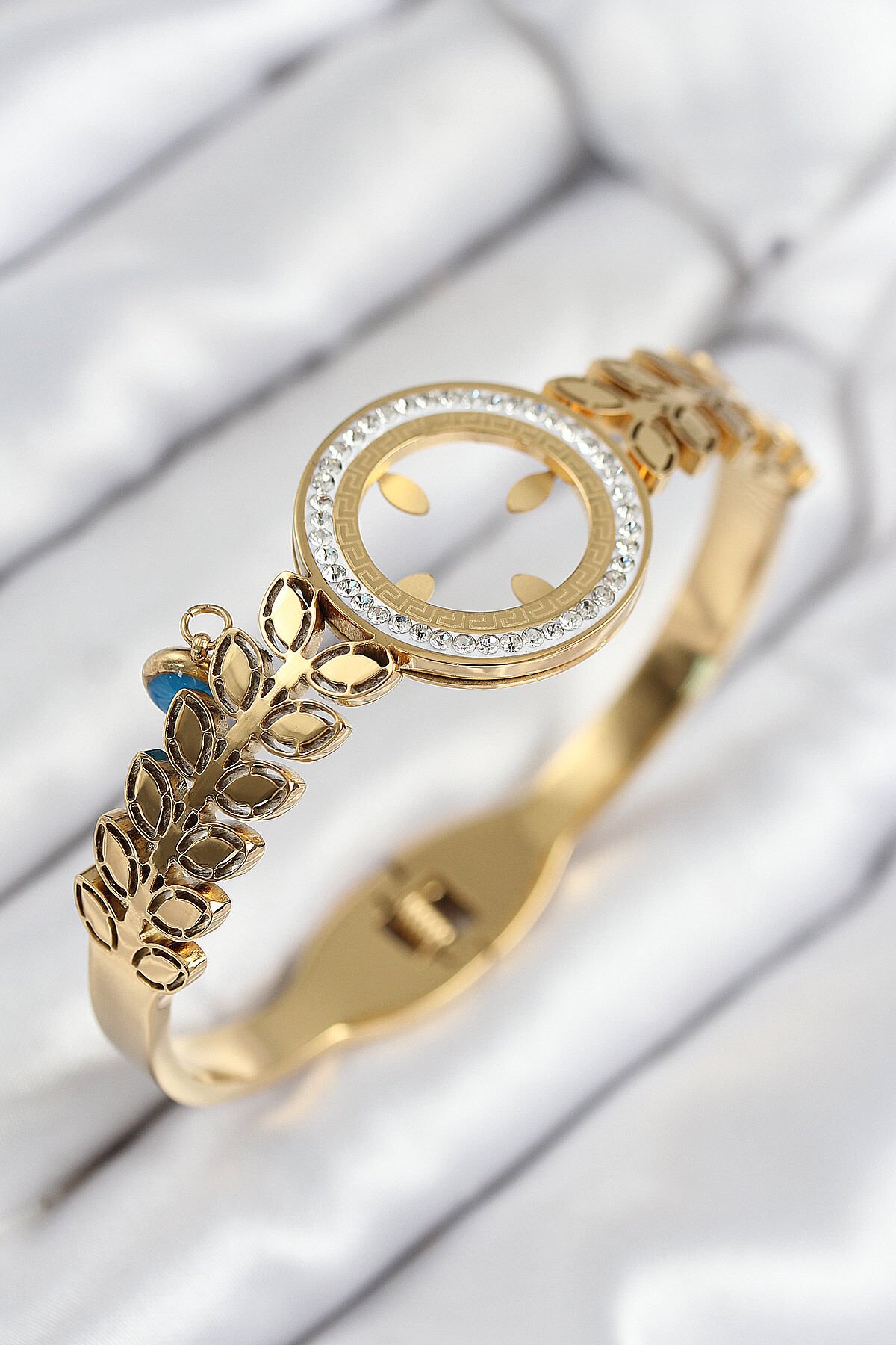 316L Çelik Zirkon Taşlı Takılabilir Gold Renk Kelepçe - TJ-BB7823