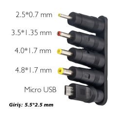 YERLİ ÜRETİM ÇOKLU YEDEK ADAPTÖR UÇ ÇEVİRİCİ (2.5x0.7MM- 4.8x1.7MM- 3.0X1.1MM-4.0X1.7MM- MICRO USB) (4944)