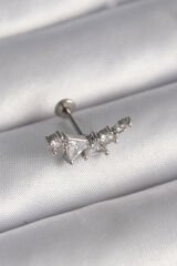 316L Çelik Gümüş Renk Zirkon Taşlı Tragus Piercing - TJ-PR1337