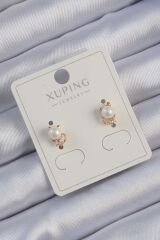Xuping Rose Renk Zirkon Taşlı İncili Kedi Küpe - TJ-BKP9401