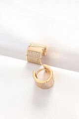 Pirinç Gold Renk Taşlı Minimal Küpe - TJ-BKP8890