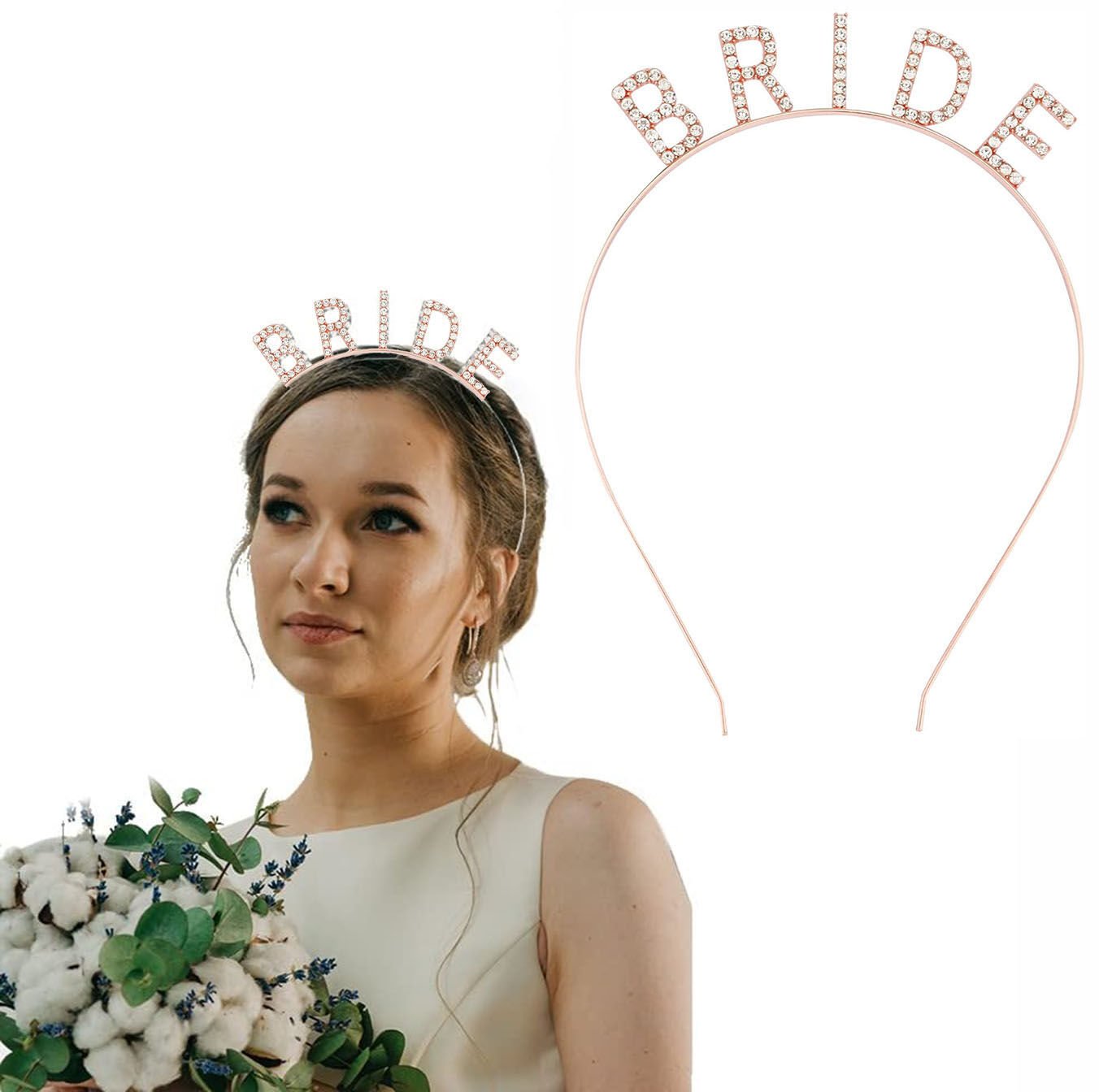 Rose Gold Renk Bekarlığa Veda Kristal Taş Bride Tacı İthal 16x10 cm (4944)