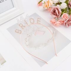 Rose Gold Renk Bekarlığa Veda Kristal Taş Bride Tacı İthal 16x10 cm (4944)
