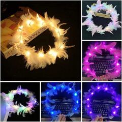Led Işıklı Rengarenk Yanan 3 Fonksiyonlu Otrişli Parti Tacı Pembe Renk 12x12 cm (4944)