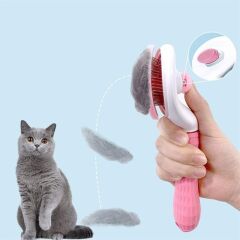 Kedi Köpek Tüy Toplayıcı Kendini Temizleyebilen Ergonomik Saplı Evcil Hayvan Tarağı Pembe (4944)