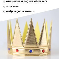 Altın Renk Eva Yumuşak Kral Kraliyet Tacı Yetişkin Çocuk Uyumlu 55 cm (4944)