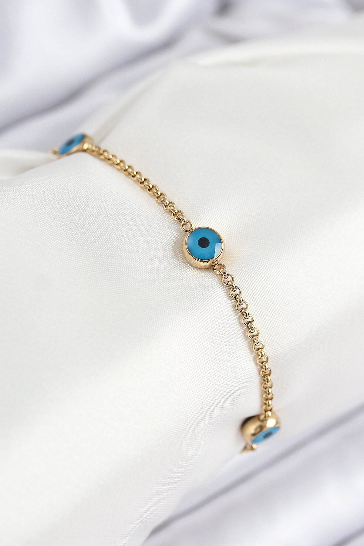 316L Çelik Nazar Boncuğu Model Gold Renk Kadın Bileklik - TJ-BB7840