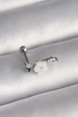 316L Çelik Gümüş Renk Zirkon Taş Detay Beyaz Çiçek Model Tragus Piercing - TJ-PR1357