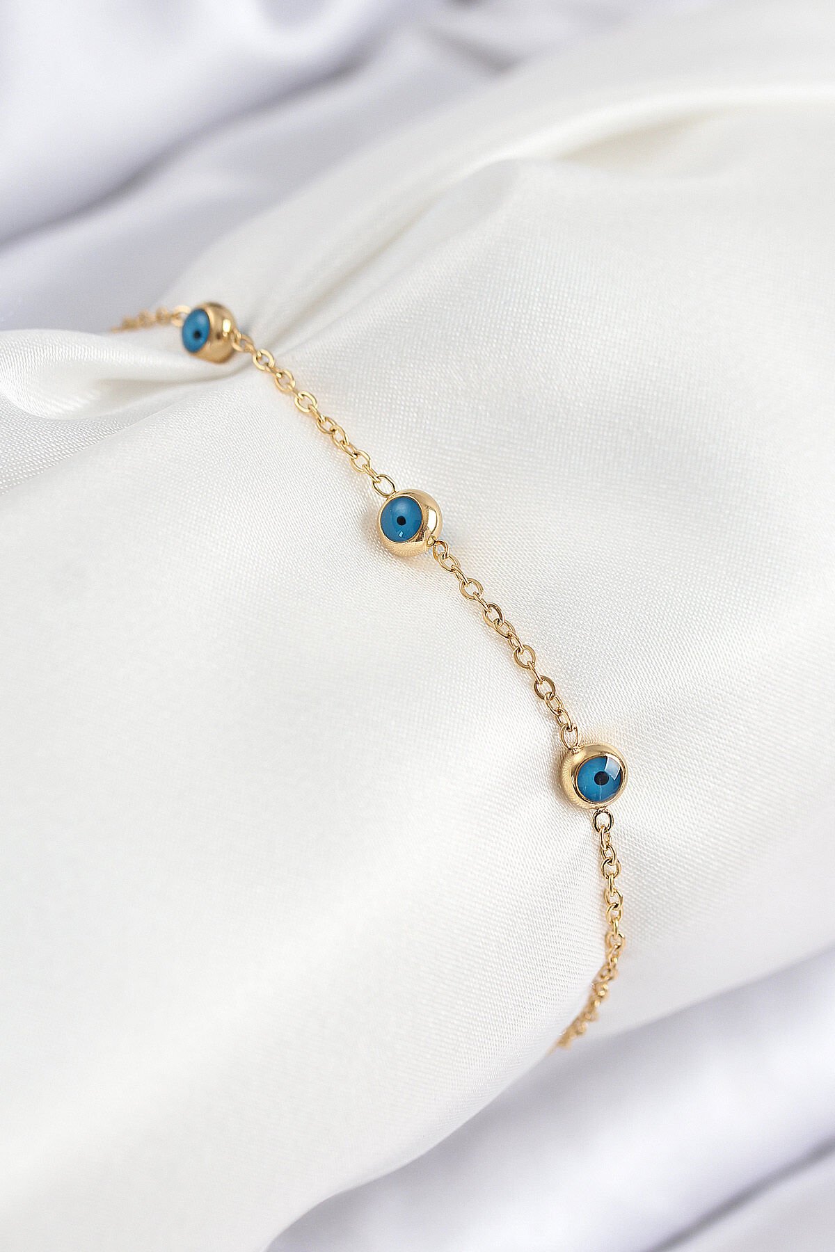 316L Çelik Nazar Boncuğu Model Gold Renk Kadın Bileklik - TJ-BB7841