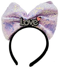Led Işıklı 3 Farklı Fonksiyonda Yanan Gümüş Love Yazılı Lila Fiyonk Taç 20X17 cm (4944)