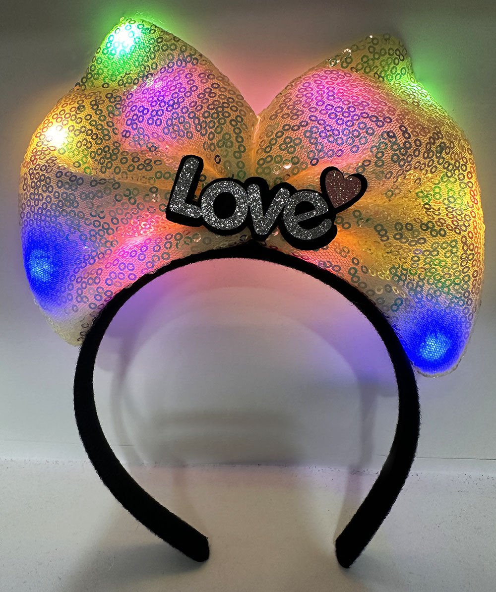Led Işıklı 3 Farklı Fonksiyonda Yanan Gümüş Love Yazılı Sarı Fiyonk Taç 20X17 cm (4944)