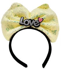 Led Işıklı 3 Farklı Fonksiyonda Yanan Gümüş Love Yazılı Sarı Fiyonk Taç 20X17 cm (4944)