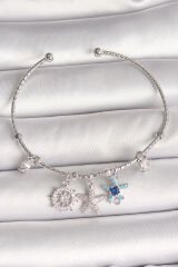 Pirinç Gümüş Renk Sallantı Zirkon Taşlı Deniz Yıldız Figür Charm Kadın Bileklik - TJ-BB6906