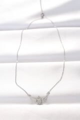 316L Çelik Silver Renk Zirkon Taşlı Kalpli Kanat Kolye - TJ-BKO8515