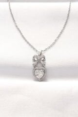 316L Çelik Silver Renk Zirkon Taşlı Kalpli Fiyonk Kolye - TJ-BKO8519