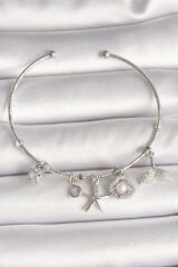 Pirinç Gümüş Renk Sallantı Zirkon Taşlı Deniz Yıldız Figür Balık Kuyruğu Detay Charm Kadın Bileklik - TJ-BB6909