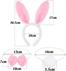 Tavşan Kostüm Seti Taç Papyon Kuyruk Pembe Renk (4944)