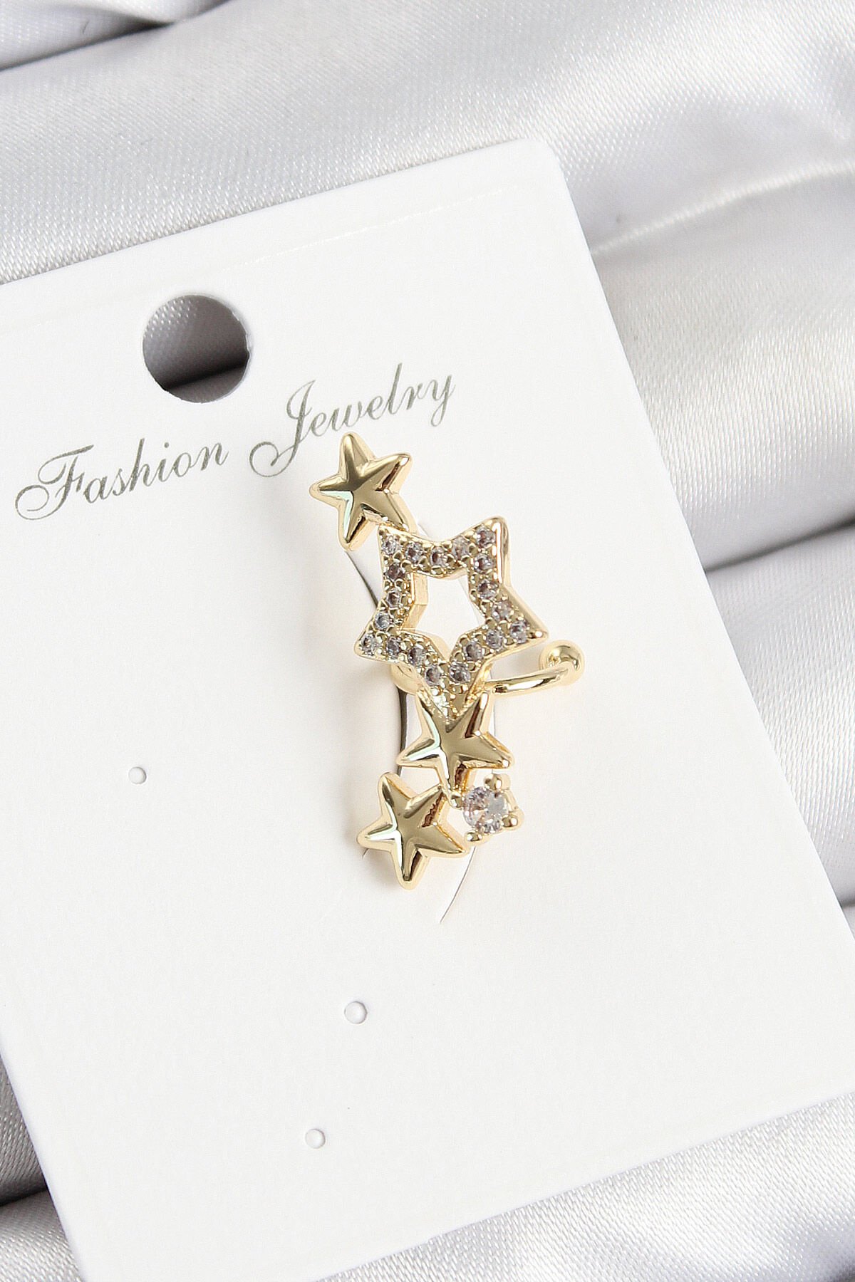 Pirinç Zirkon Taşlı Yıldız Model Gold Renk Sağ Kıkırdak Küpe - TJ-BKP11002