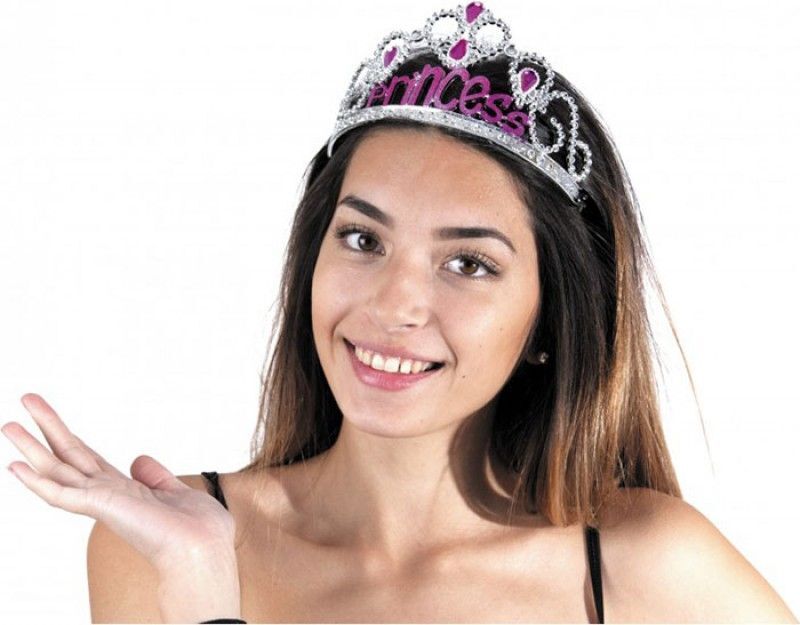 Gümüş Renk Prenses Yazılı Parti Tacı 60 cm (4944)