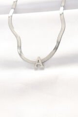 316L Çelik A Harfli Silver Renk İtalyan Zincirli Kolye - TJ-BKO8546
