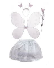 Beyaz Renk Etekli Kelebek Kanat Taç Asa Kostüm Seti