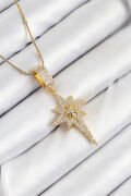 316L Çelik Zirkon Taşlı Kutup Yıldızı Model Gold Renk Kadın Kolye - TJ-BKO10524