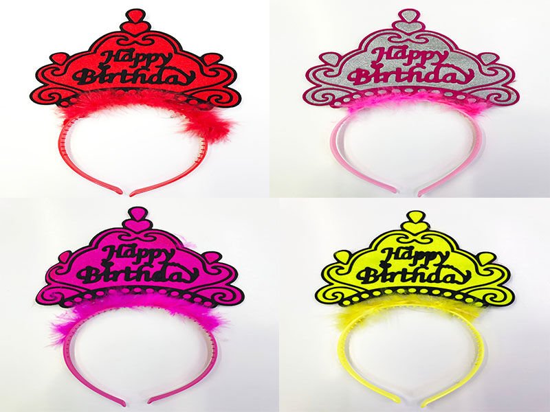 Happy Birthday Yazılı Neon Renk Taç 12 Adet (4944)
