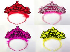 Happy Birthday Yazılı Neon Renk Taç 12 Adet (4944)