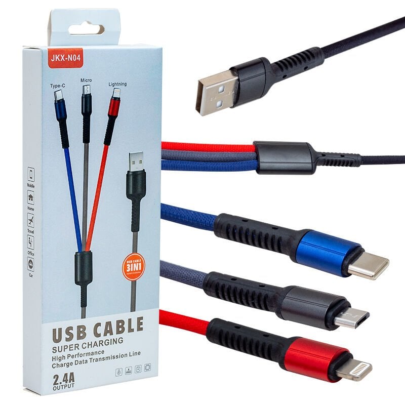 JKX-44 USB TO MICRO USB TYPE-C LIGHTNING 3LÜ 2.4 AMPER SARJ KABLOSU (4944)