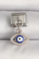 316L Çelik Gümüş Renk Nazar Boncuk Detaylı Göz Model Nomination Charm - TJ-BC1216