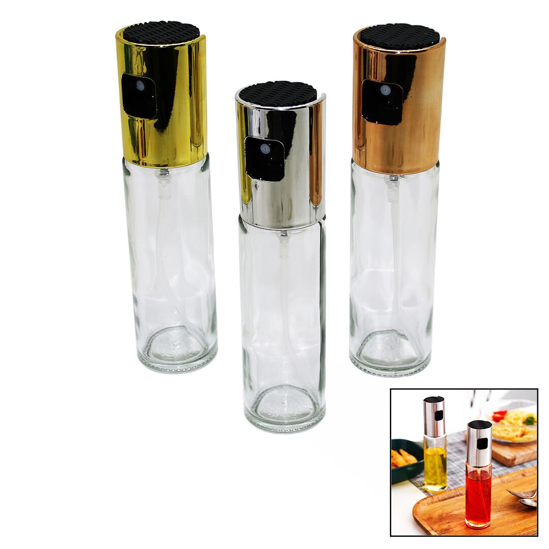 100 ML SPREY CAM YAĞDANLIK KROM - RENKLİ SPREY KAFA - İNCE UZUN ŞİŞE (4944)