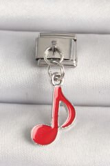 316L Çelik Gümüş Renk Kırmızı Müzik Nota Model Nomination Charm - TJ-BC1218