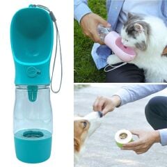 Taşınabilir Mama Hazneli Evcil Hayvan Suluğu Seyahat Kabı Kilitlenebilen Su Sızdırmaz 380ML (4944)