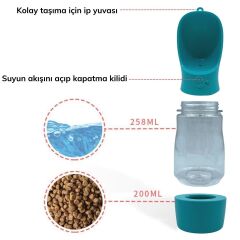 Taşınabilir Mama Hazneli Evcil Hayvan Suluğu Seyahat Kabı Kilitlenebilen Su Sızdırmaz 380ML (4944)