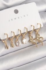 Pirinç Gold Renk Sallantı Zirkon Taşlı Yılan Model Kadın Küpe Seti - TJ-BKP10296