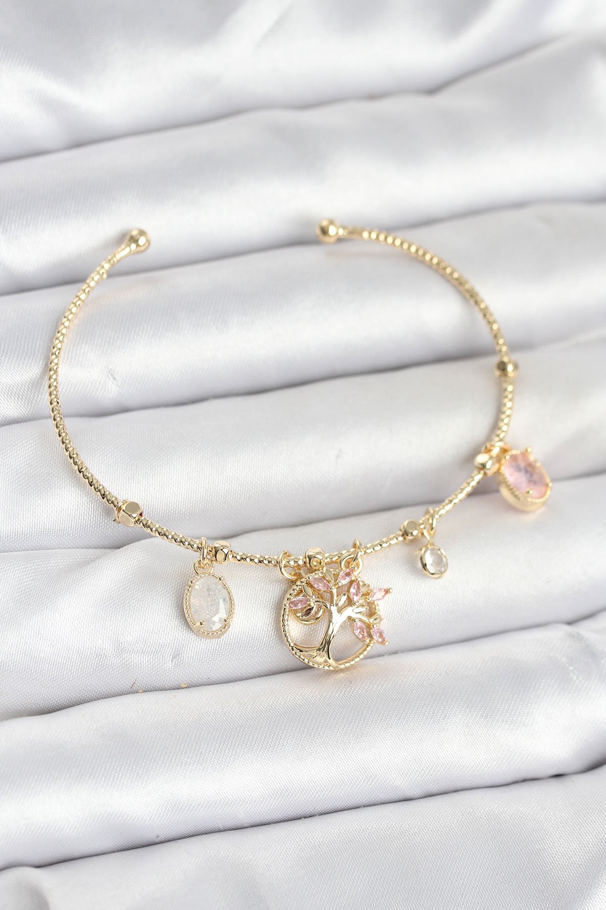 Hayat Ağacı Charmlı Gold Renk Pirinç Kadın Bileklik - TJ-BB8037