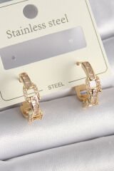 Pirinç Gold Renk Zirkon Taşlı Zincir Model Kadın Küpe - TJ-BKP9735