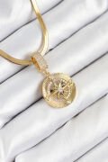 316L Çelik Zirkon Taşlı Pusula Model Gold Renk Kadın Kolye - TJ-BKO10532