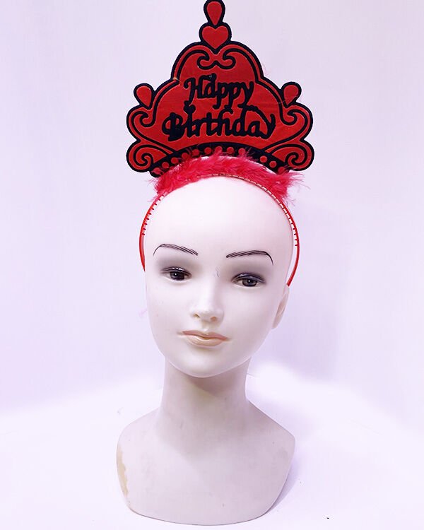 Happy Birthday Neon Kırmızı Renk Doğum Günü Tacı 24x15 cm (4944)